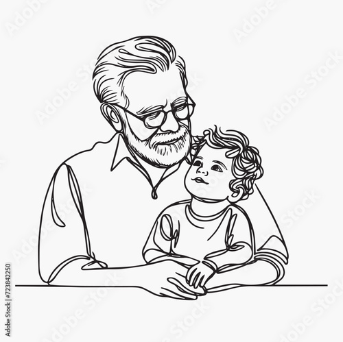 Grandfather with grandson. Hand drawn vector illustration in sketch style.