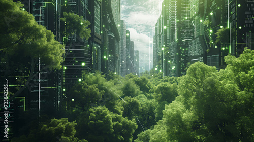 Futuristic Biotechnology Forest Interface - Advanced Ecosystem and Sustainable Technology Integration in Urban Jungle Concept