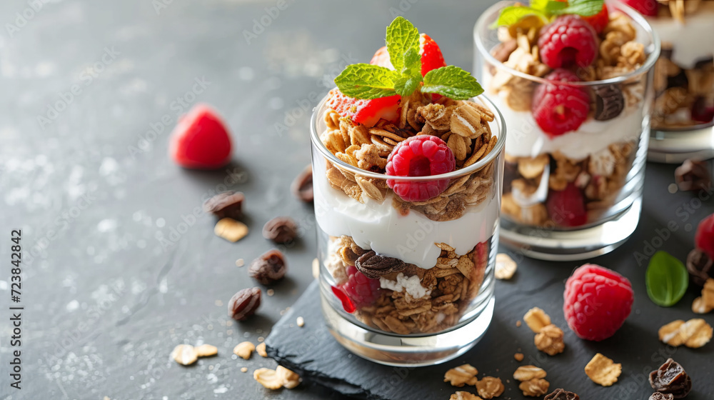 Cereals parfait for breakfast with yogurt Cereals parfait for breakfast with yogurt
