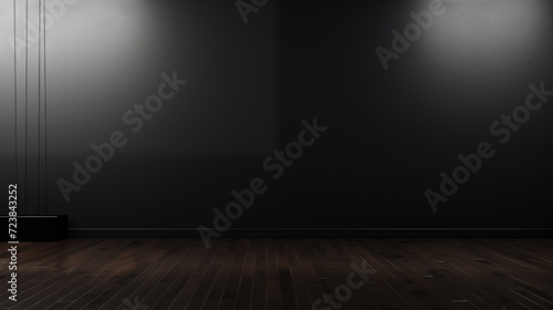 Abstract background. Black wall and wood floor © amixstudio