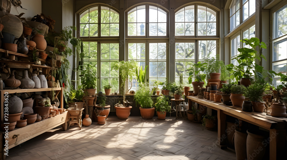 Fototapeta premium Retro Revival: Creating a Cozy Oasis with Plants, in Contemporary Living. Generative AI