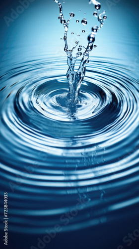 Water splash close-up macro photography. Blue water ripples background