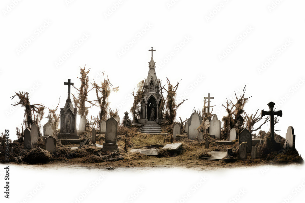 Obraz premium Scary cemetery isolated white background