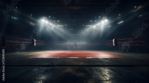 Epic empty boxing ring in the spotlight on the fight photo