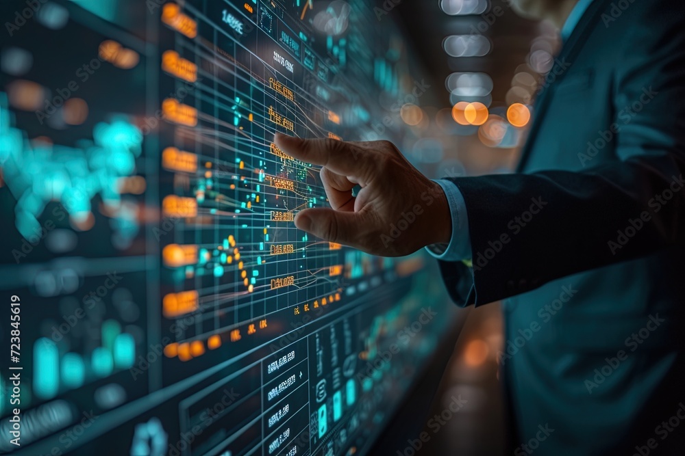Man hand touching Global Internet connection. Financial and Digital link tech big data. AI Generated Man hand touching Global Internet connection. Financial and Digital link tech big data. AI Generated