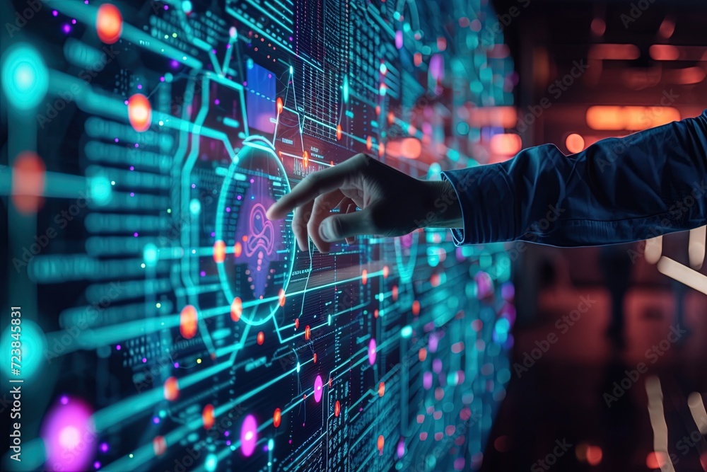 Man hand touching Global Internet connection. Financial and Digital link tech big data. AI Generated Man hand touching Global Internet connection. Financial and Digital link tech big data. AI Generated