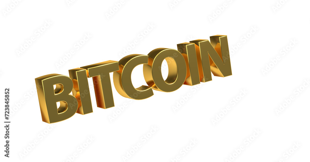 Bitcoin - goldene plakative 3D-Schrift, Kryptowährung, digitale Währung, Finanzen, Investition, Geldanlage, Wirtschaft, anonym, Freisteller, Rendering
