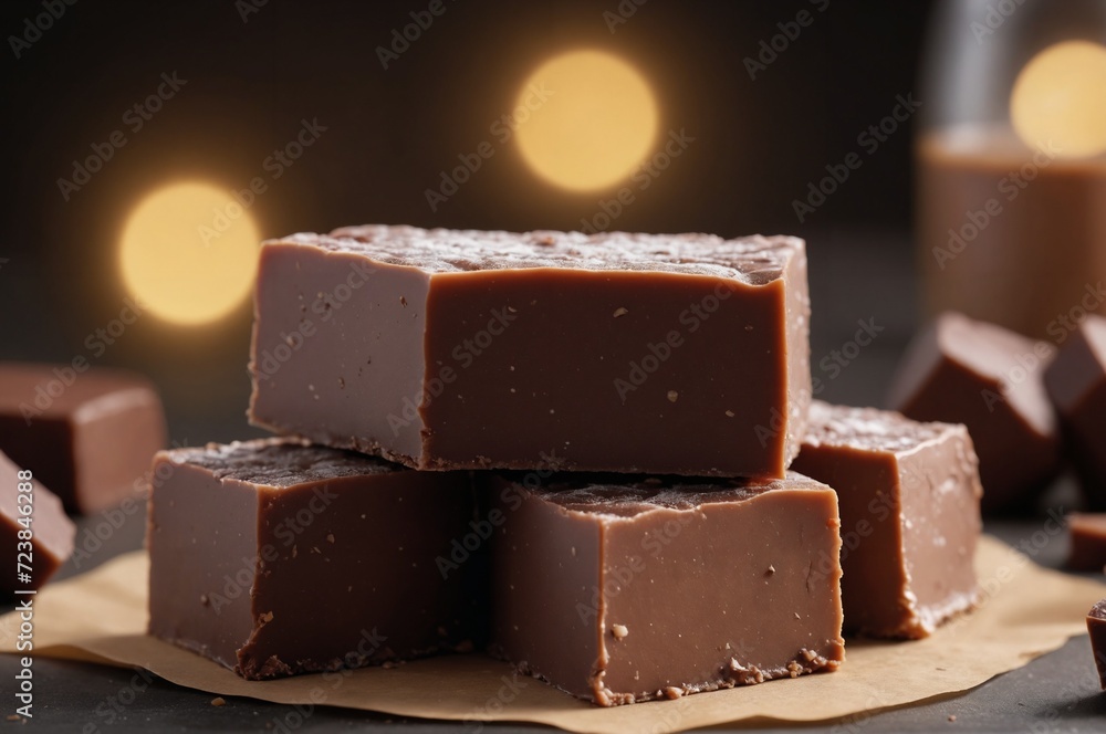 Gourmet dark chocolate fudge delight with soft bokeh background Gourmet dark chocolate fudge delight with soft bokeh background