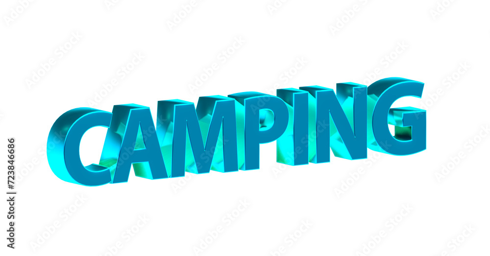 Camping, hellblaue plakative 3D-Schrift, Reisen, Urlaub, Zelten, Natur, Outdoor, Campingplatz, Ausrüstung, Caravan, Campingzelte, Lagerfeuer, Rendering, Freisteller Camping, hellblaue plakative 3D-Schrift, Reisen, Urlaub, Zelten, Natur, Outdoor, Campingplatz, Ausrüstung, Caravan, Campingzelte, Lagerfeuer, Rendering, Freisteller