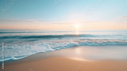 Sun Shining Over Ocean Waves Breaking on the Beach