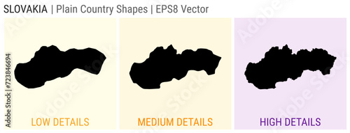Slovakia - plain country shapes. Low, medium, and high detailed maps of Slovakia. EPS8 Vector illustration.