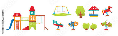 Playground Object and Equipment Outdoor Park Element Vector Set