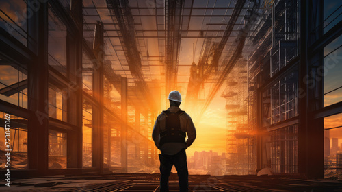 Silhouette of an industrial construction worker