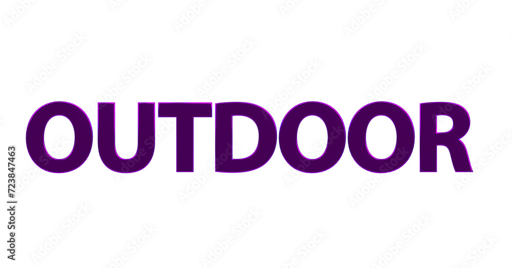 Outdoor - violette plakative 3D-Schrift, draußen, Natur, Sport, Erholung, Joggen, Wandern, Fahrradfahren, Aktivitäten, Freisteller, Rendering
