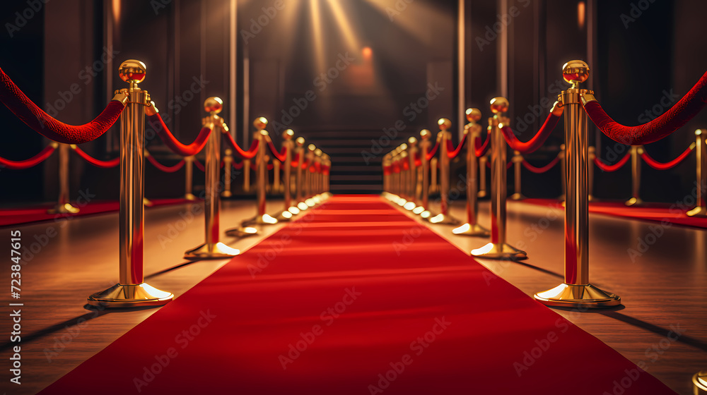 Red carpet on the stairs on dark background, the way to glory, victory and success Red carpet on the stairs on dark background, the way to glory, victory and success