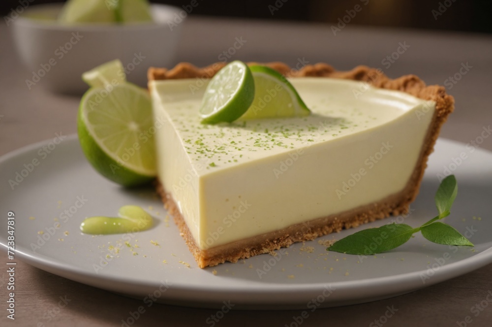 Fresh lime pie slice on elegant plate Fresh lime pie slice on elegant plate