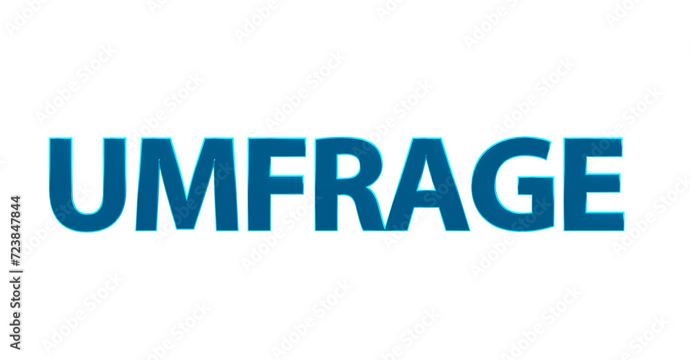 Umfrage - türkise plakative 3D-Schrift, Meinungsumfrage, online Umfrage, Wahlumfrage, Umfrage Auswertung, Meinung, anonym, Trend, Wünsche, Interessen, Marketing, Marktforschung, Rendering, Freisteller