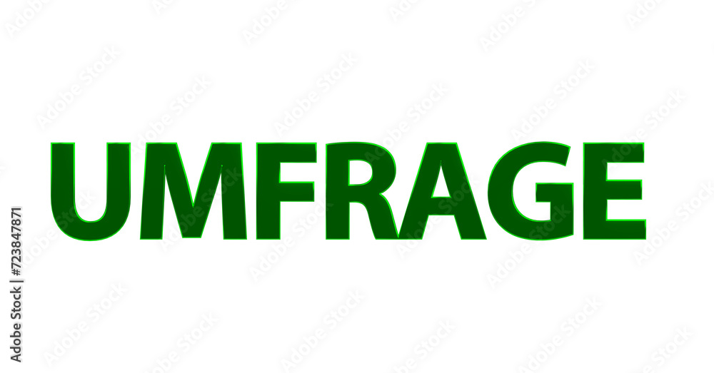 Umfrage - grüne plakative 3D-Schrift, Meinungsumfrage, online Umfrage, Wahlumfrage, Umfrage Auswertung, Meinung, anonym, Trend, Wünsche, Interessen, Marketing, Marktforschung, Rendering, Freisteller Umfrage - grüne plakative 3D-Schrift, Meinungsumfrage, online Umfrage, Wahlumfrage, Umfrage Auswertung, Meinung, anonym, Trend, Wünsche, Interessen, Marketing, Marktforschung, Rendering, Freisteller