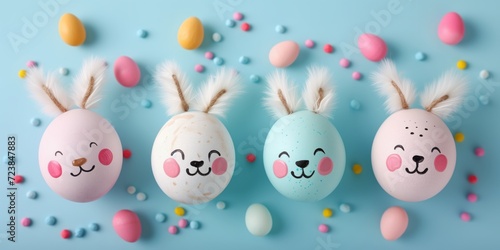 Funny easter smiling eggs with bunny ears