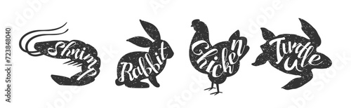 Black Animal Silhouette with Inscription Inside Vector Set