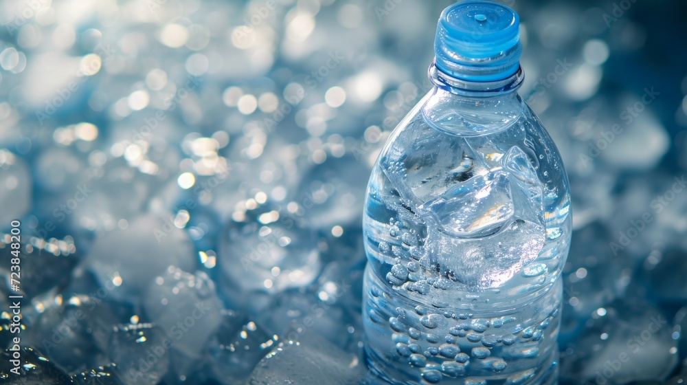 Bottled water with ice cubes. Conceptual image Bottled water with ice cubes. Conceptual image
