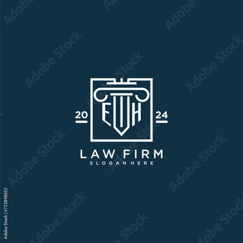 EH initial monogram logo for lawfirm with pillar design in creative square