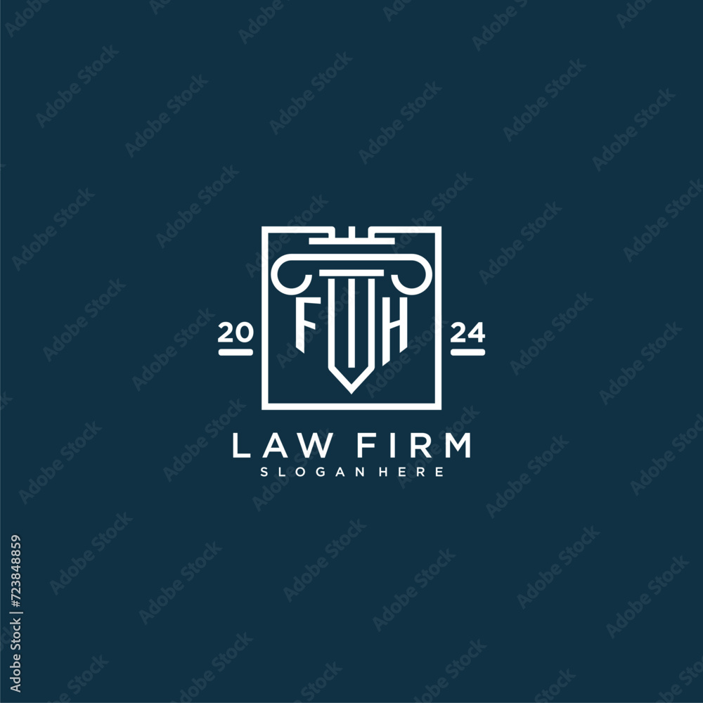FH initial monogram logo for lawfirm with pillar design in creative square