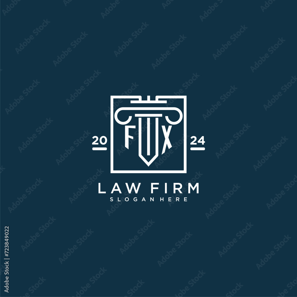 FX initial monogram logo for lawfirm with pillar design in creative square