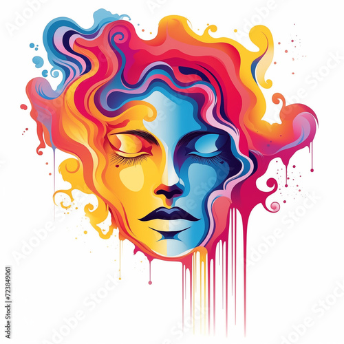 Color liquid ink splash abstract background representing an abstract woman face