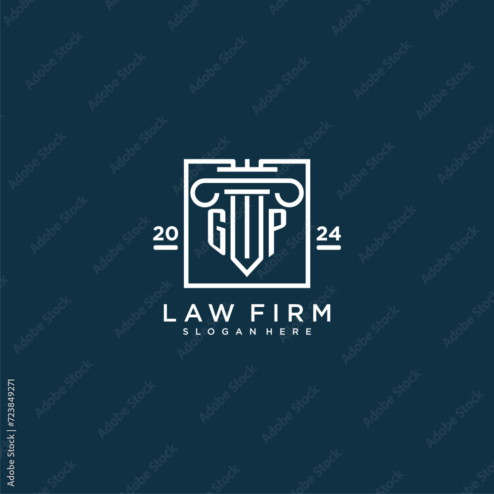 GP initial monogram logo for lawfirm with pillar design in creative square GP initial monogram logo for lawfirm with pillar design in creative square
