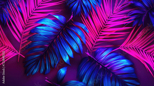 Tropical palm leaves on color background. Minimal summer concept