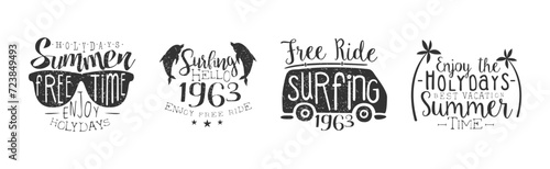 Summer Vacation and Holidays Monochrome Label and Badge Vector Set