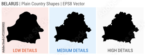 Belarus - plain country shapes. Low, medium, and high detailed maps of Belarus. EPS8 Vector illustration.