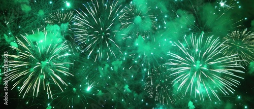 Green fireworks in the night sky