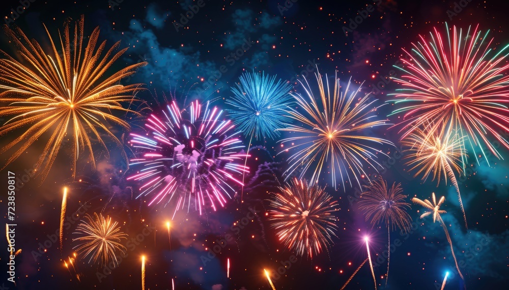 Fototapeta premium Colourful fireworks in the night sky