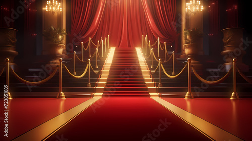Luxurious and elegant red carpet staircase, holiday awards ceremony event