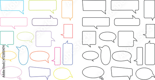 Speech Bubble blank empty line icon set. Talk cloud speech bubbles black or colorful collection vector isolated on transparent background. Outline vintage design pop art trendy style chat symbol