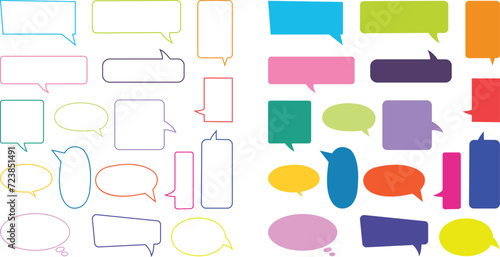 Speech Bubble colorful icon set. Talk bubble. Cloud speech bubbles collection. Vector flat or line isolated on transparent background. Outline vintage design, pop art trendy style chat symbol