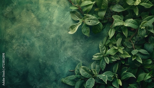 Dark green floral background with realistic plants and leaves 