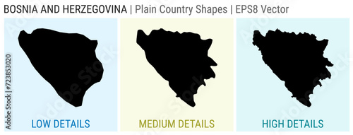 Bosnia - plain country shape. Low, medium, and high detailed maps of Bosnia. EPS8 Vector illustration.