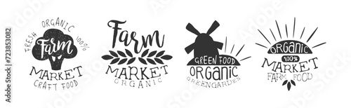 Farm Product and Organic Market Food Vintage Stamp Vector Set