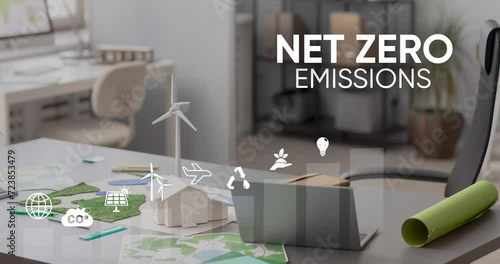 Net zero emissions concept. Green energy concept help reduce global warming.Carbon dioxide emission in industry zero carbon concept.Environmental technology Corporate 4K loop photo