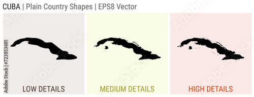 Cuba - plain country shapes. Low, medium, and high detailed maps of Cuba. EPS8 Vector illustration.