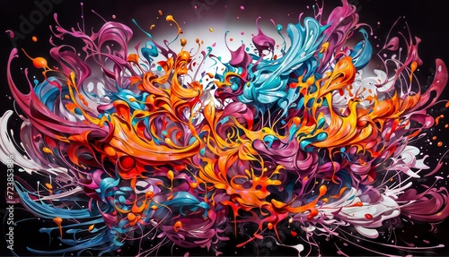 Colorful explosion of paint forms an elephant head against a black background.
