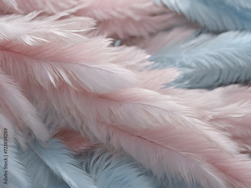 Fototapeta premium Pale pink and blue feather texture. Close to feather background