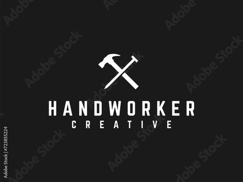 hammer with nails logo vector illustration. carpenter logo template