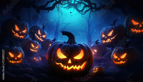 Spooky dark halloween background design with neon lights