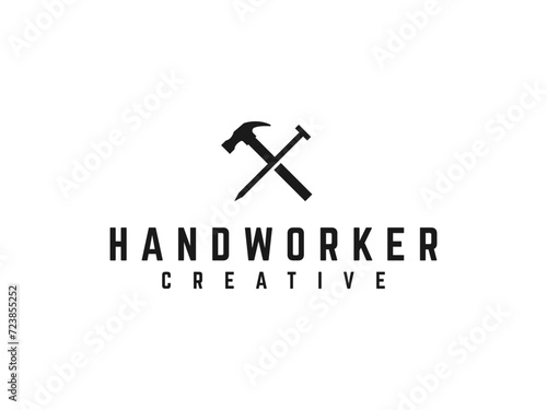 hammer with nails logo vector illustration. carpenter logo template