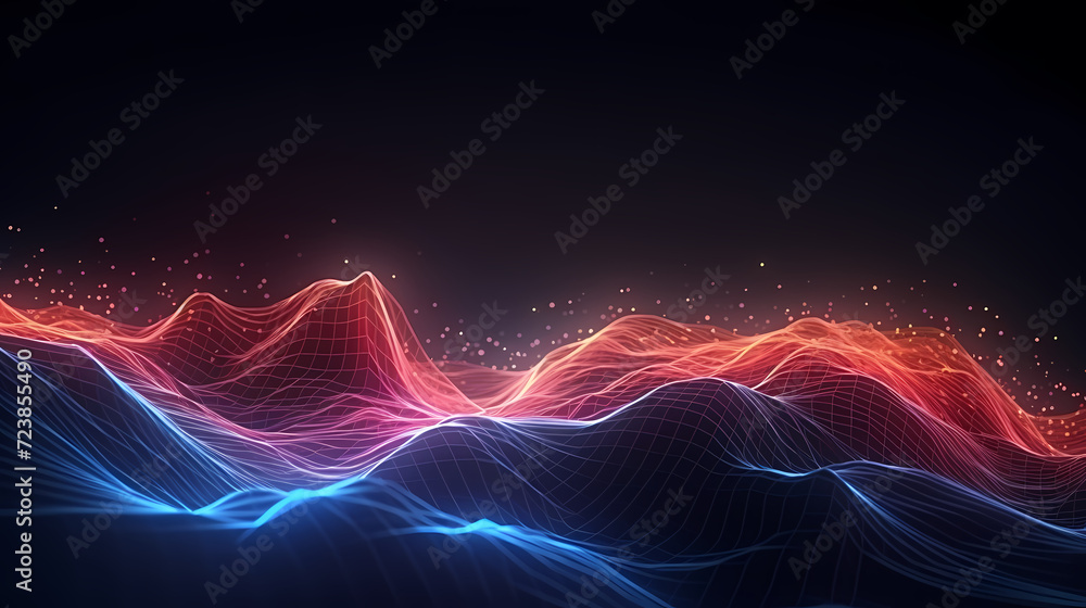Obraz premium Future digital technology, abstract digital waves and particles on dark background