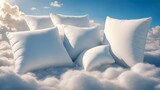 White soft pillows in the sky. Comfort pillows in the clouds.